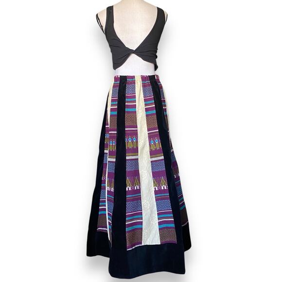 VNTG Chessa Davis Women's Maxi Skirt XS/S Multi Tapestry Velvet Lace 70s Boho - Picture 6 of 11